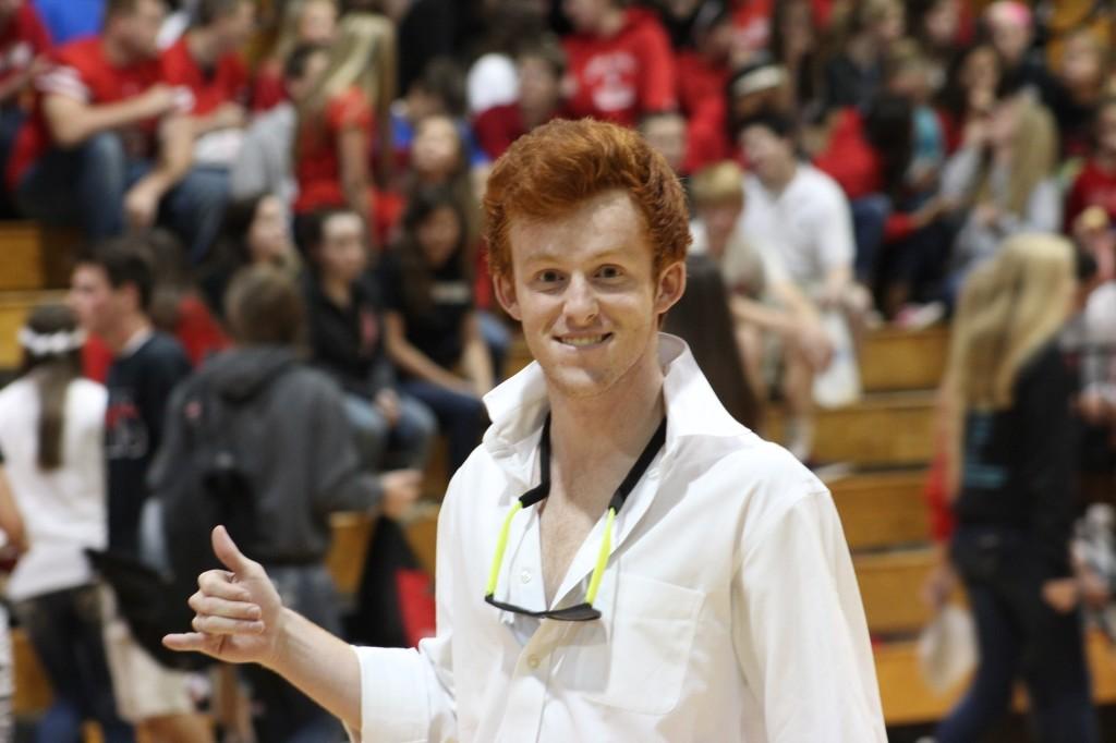 Head Rowdy Chambers Giblin gives the thumbs up during the pep rally. 