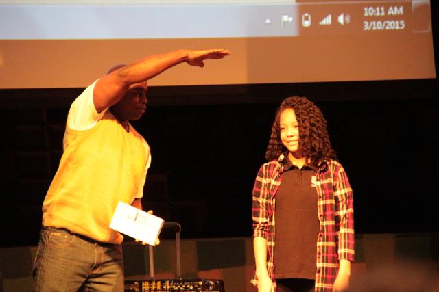Motivational speaker Ian Humphrey works with volunteers during his Diversity Day session in the Z Theater.