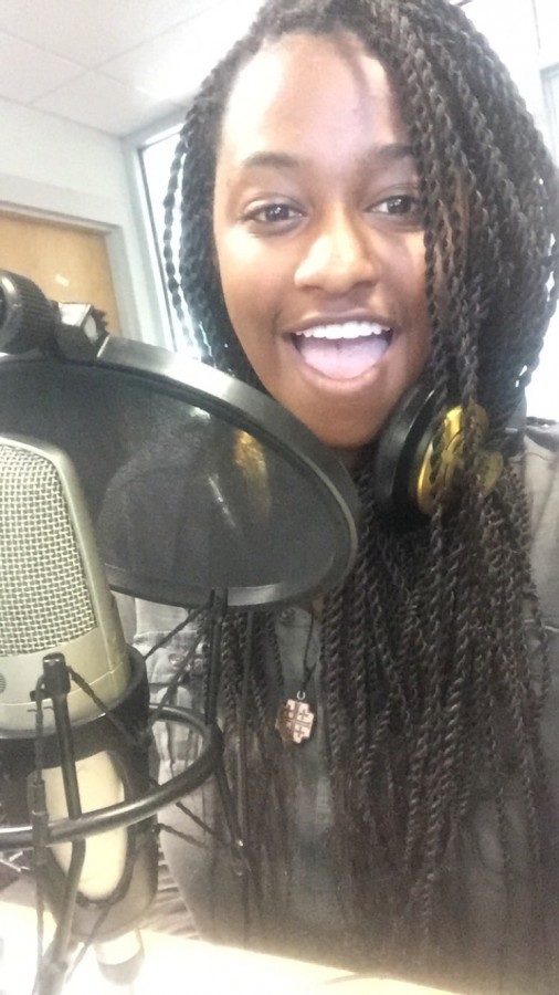 Carter in the studio during a recording of Gluten-Free Radio.