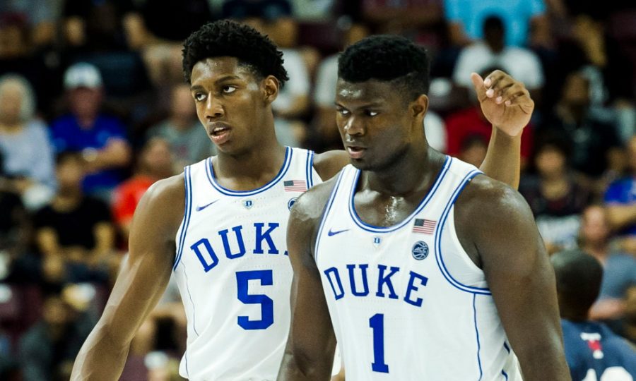 College basketball players Zion Williamson and RJ Barret